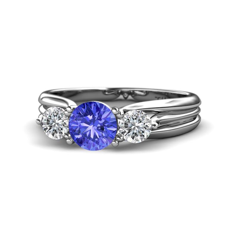 Alyssa 1.36 ctw (6.50 mm) Round Tanzanite and Lab Grown Diamond Three Stone Engagement Ring 