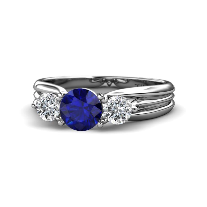 Alyssa 1.59 ctw (6.00 mm) Round Blue Sapphire and Lab Grown Diamond Three Stone Engagement Ring 