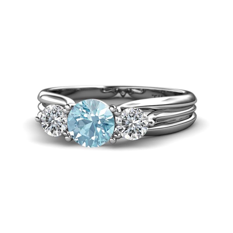 Alyssa 1.31 ctw (6.50 mm) Round Aquamarine and Lab Grown Diamond Three Stone Engagement Ring 