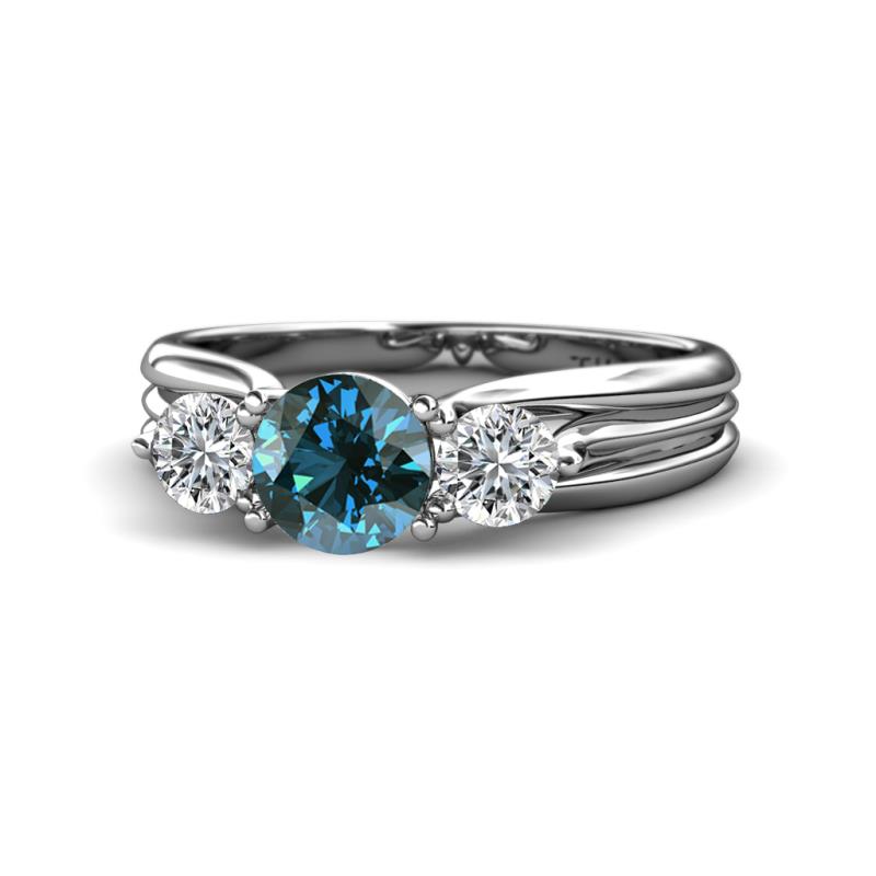 Alyssa 1.24 ctw (6.00 mm) Round Blue Diamond and Lab Grown Diamond Three Stone Engagement Ring 