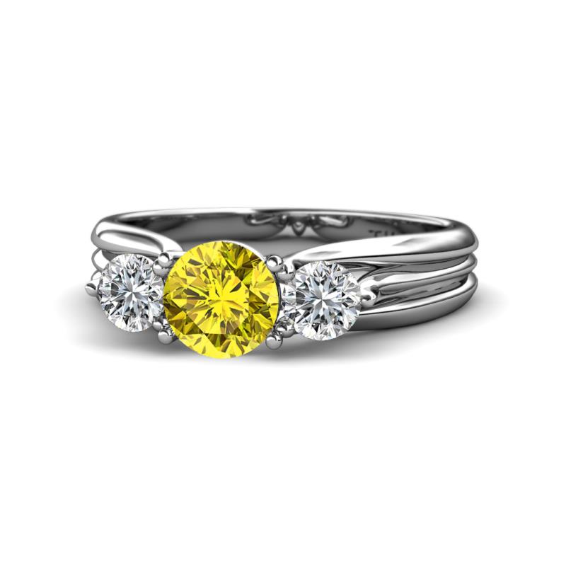 Alyssa 1.24 ctw (6.00 mm) Round Yellow Diamond and Lab Grown Diamond Three Stone Engagement Ring 