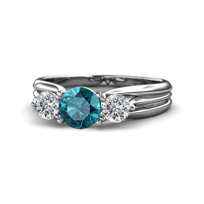 Alyssa 1.39 ctw (6.50 mm) Round London Blue Topaz and Lab Grown Diamond Three Stone Engagement Ring 