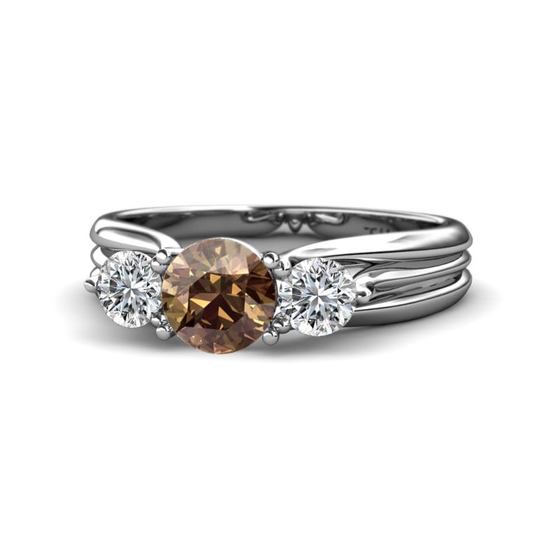 Alyssa 1.44 ctw (6.50 mm) Round Smoky Quartz and Lab Grown Diamond Three Stone Engagement Ring 
