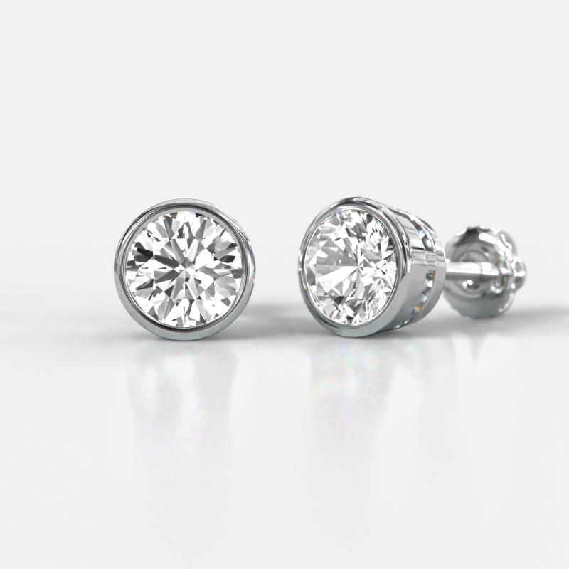 Carys Round Lab Grown Diamond Bezel Set Solitaire Stud Earrings 