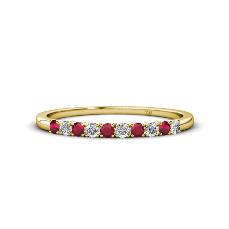 Emlynn 2.40 mm Ruby and Diamond 10 Stone Wedding Band 