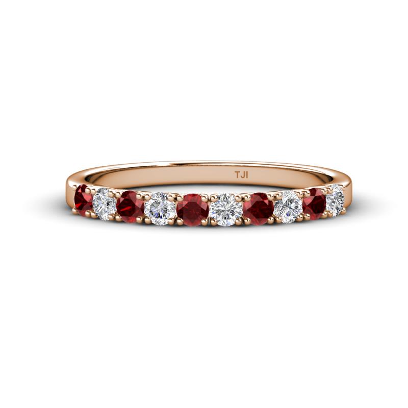 Emlynn 2.70 mm Red Garnet and Diamond 10 Stone Wedding Band 