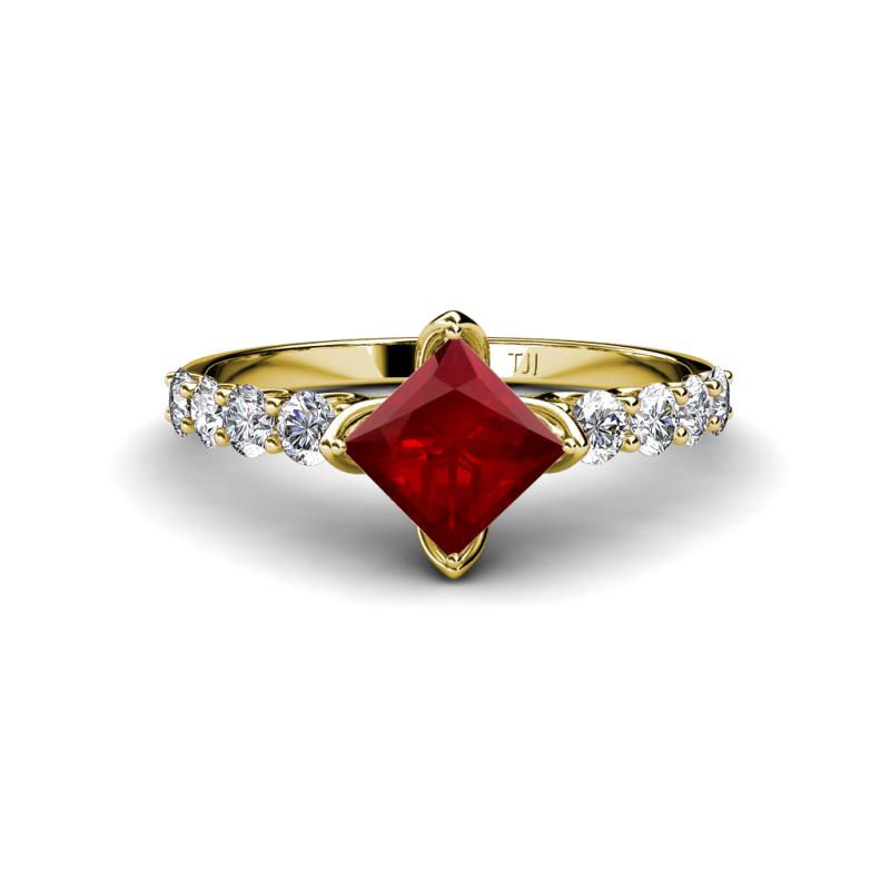 Alicia Lab Grown Diamond and Red Garnet Engagement Ring 