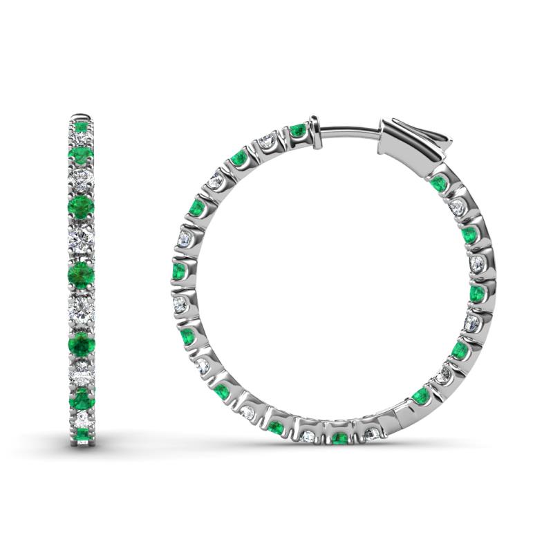 Melissa 0.90 ctw (1.70 mm) Inside Outside Round Emerald and Lab Grown Diamond Eternity Hoop Earrings 