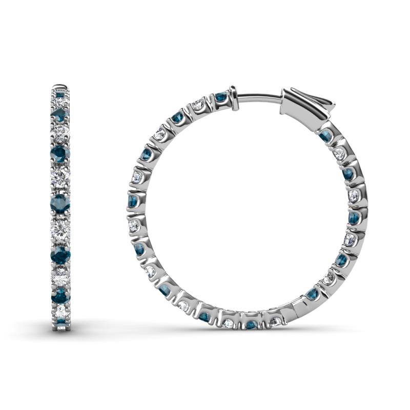 Melissa 1.00 ctw (1.70 mm) Inside Outside Round Blue Diamond and Lab Grown Diamond Eternity Hoop Earrings 