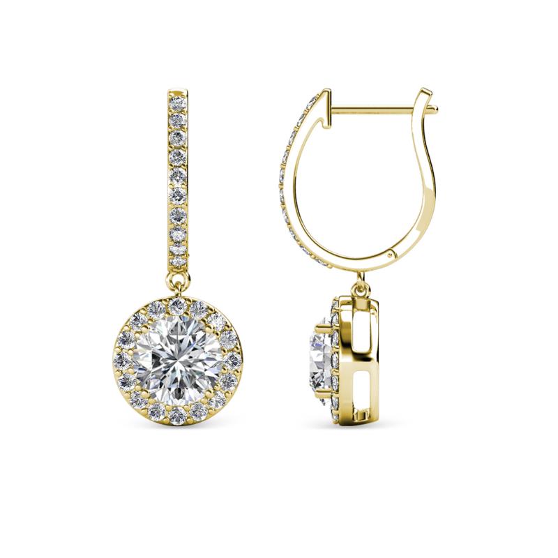 Ilona (6mm) Round Center Lab Grown Diamond and Side Mined Diamond Halo Dangling Earrings 