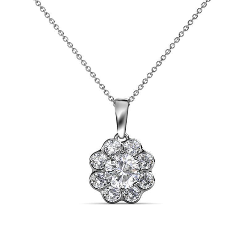 Urania 0.90 ctw (5.0 mm) Round Lab Grown Diamond and Round Natural Diamond Floral Halo Pendant 