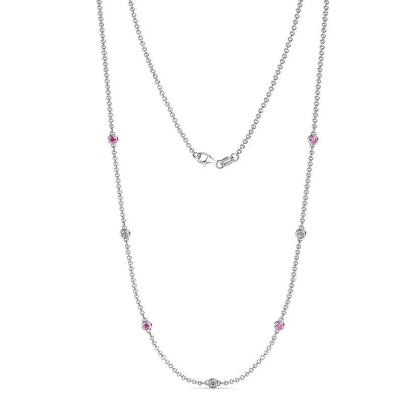 Salina (7 Stn/2.3mm) Pink Sapphire and Lab Grown Diamond on Cable Necklace 