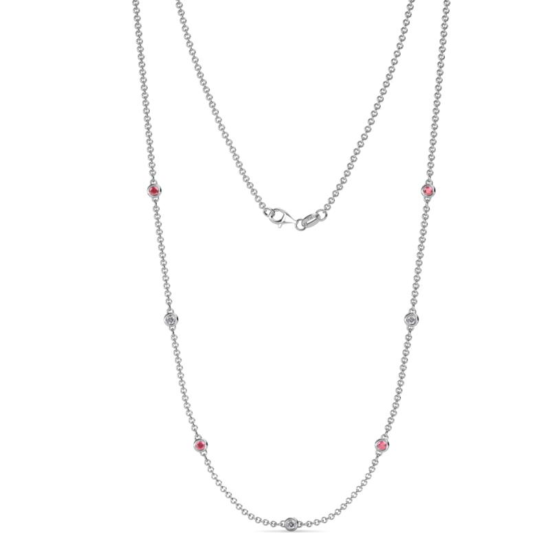Salina (7 Stn/2.3mm) Pink Tourmaline and Lab Grown Diamond on Cable Necklace 