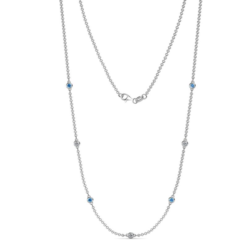Salina (7 Stn/2.3mm) Blue Topaz and Lab Grown Diamond on Cable Necklace 