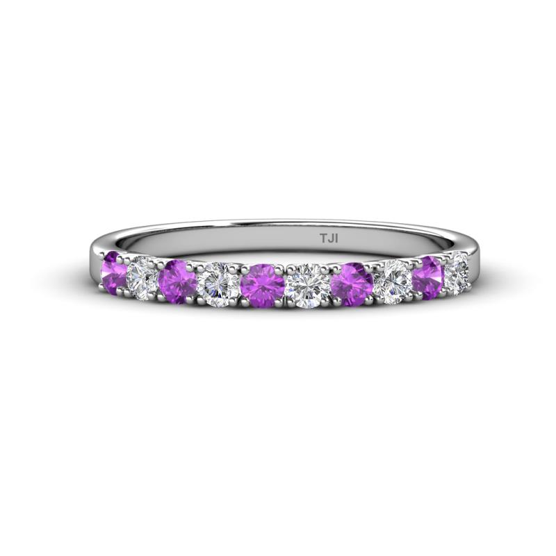 Emlynn 2.70 mm Amethyst and Diamond 10 Stone Wedding Band 