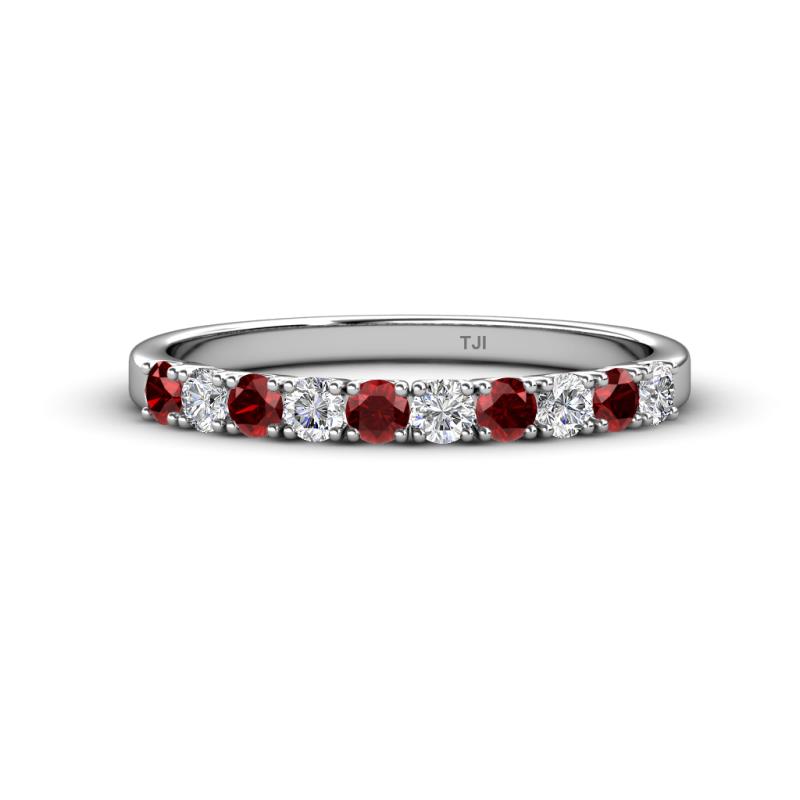 Emlynn 2.70 mm Red Garnet and Diamond 10 Stone Wedding Band 