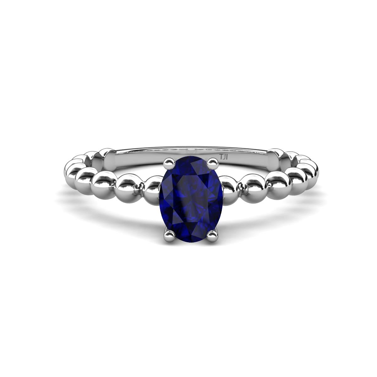 Helen Bold Oval Cut Blue Sapphire Solitaire Promise Ring 
