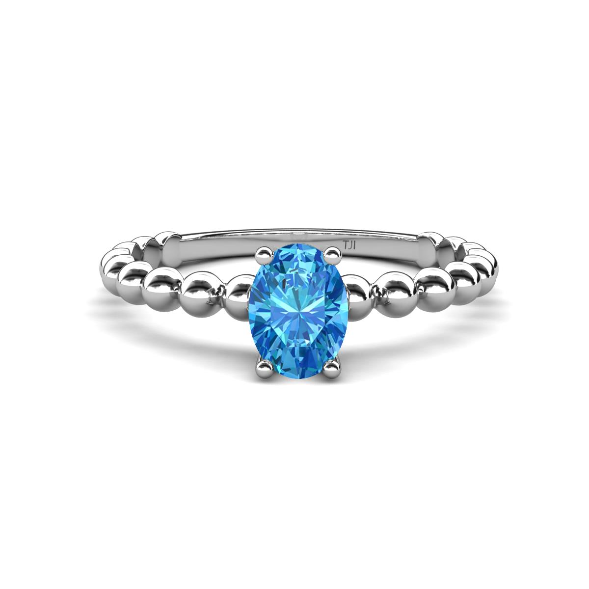 Helen Bold Oval Cut Blue Topaz Solitaire Promise Ring 