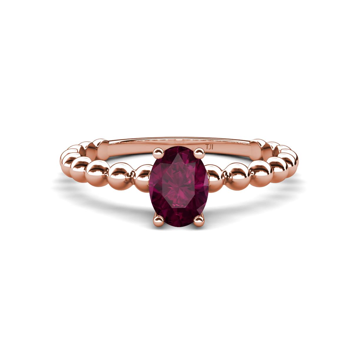 Helen Bold Oval Cut Rhodolite Garnet Solitaire Promise Ring 