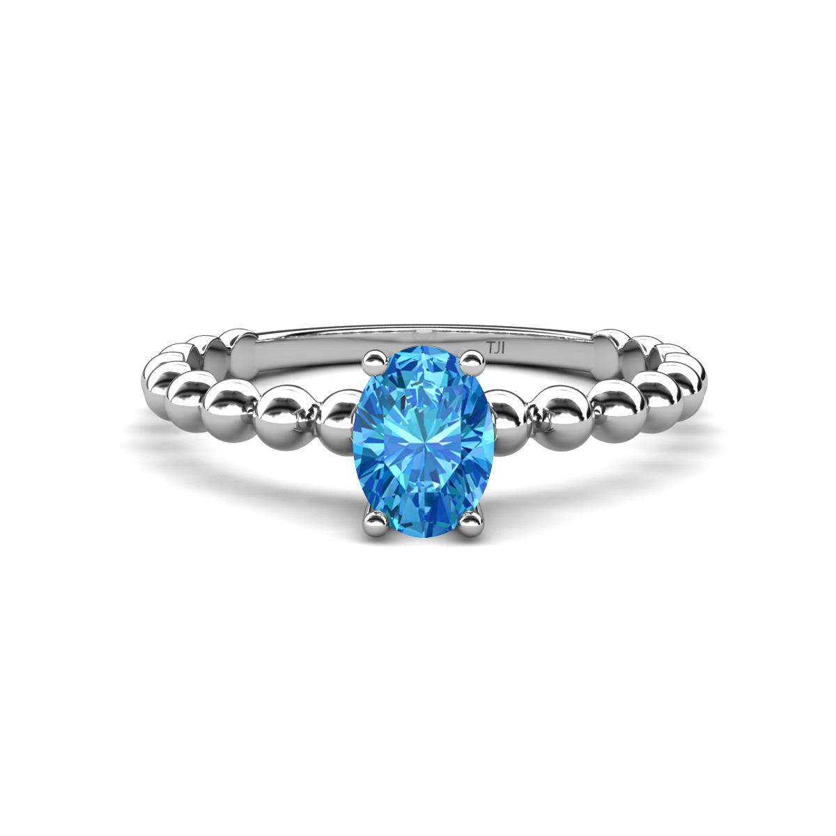 Bold Oval Cut Blue Topaz Solitaire Promise Ring