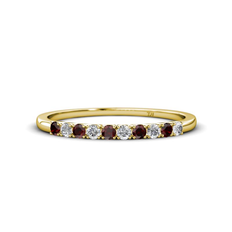 Emlynn 2.40 mm Red Garnet and Lab Grown Diamond 10 Stone Wedding Band 