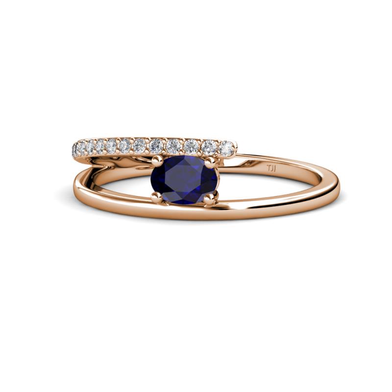 Linnea Bold Oval Blue Sapphire and Round Diamond Bypass Promise Ring 