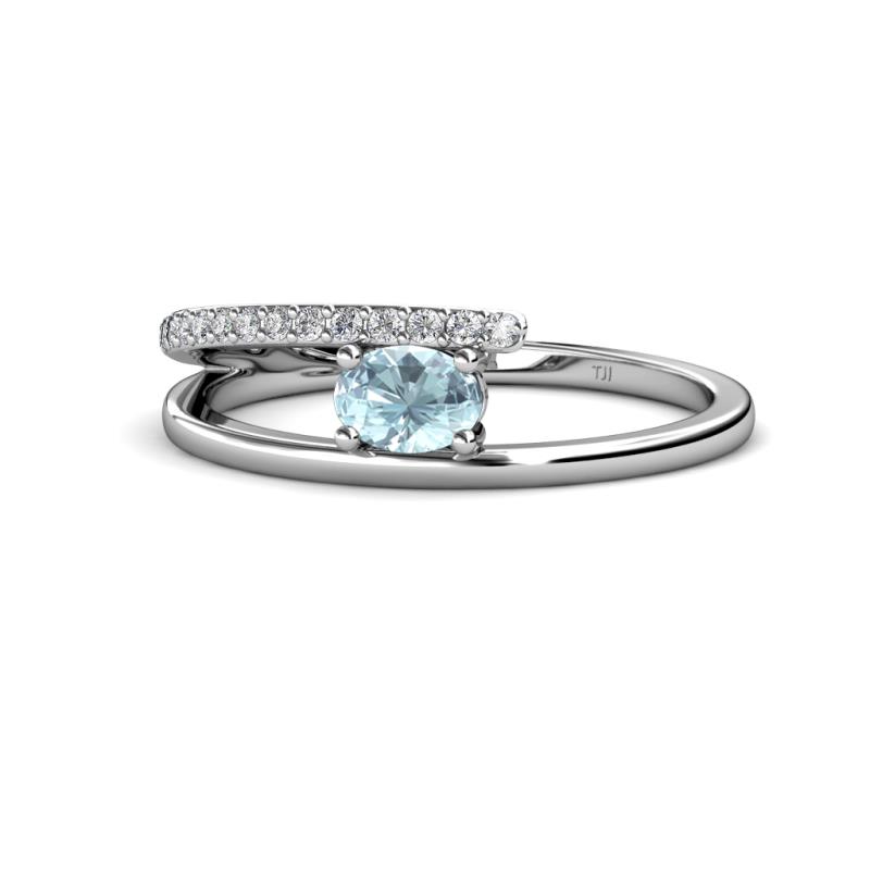 Linnea Bold Oval Aquamarine and Round Diamond Bypass Promise Ring 