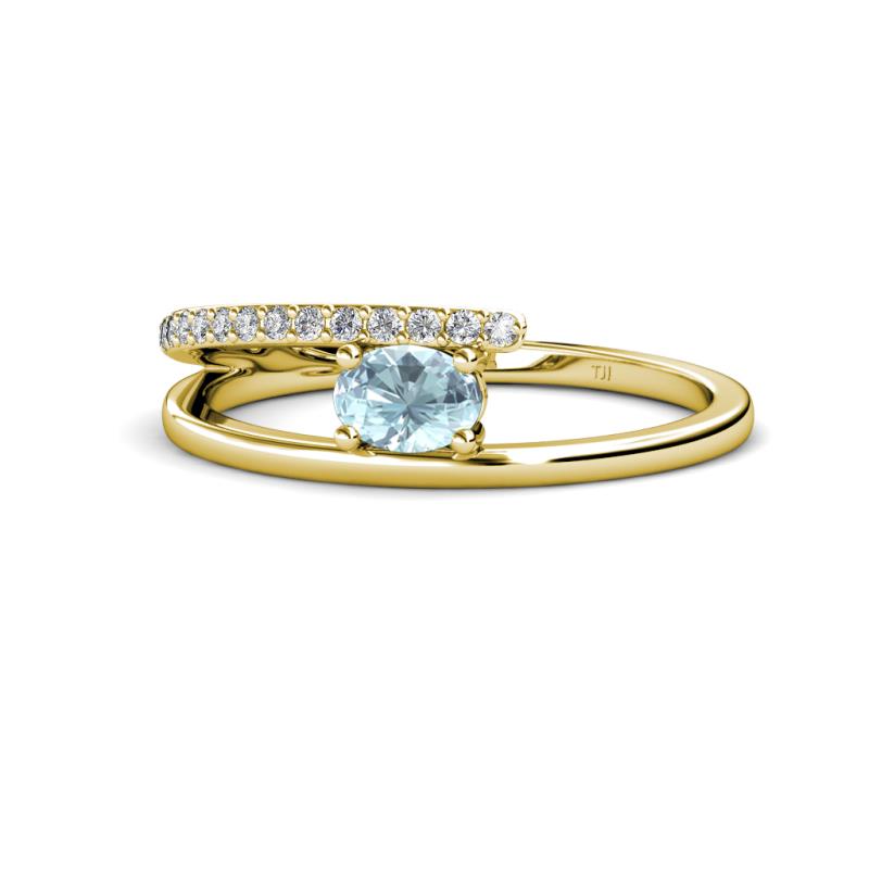 Linnea Bold Oval Aquamarine and Round Diamond Bypass Promise Ring 