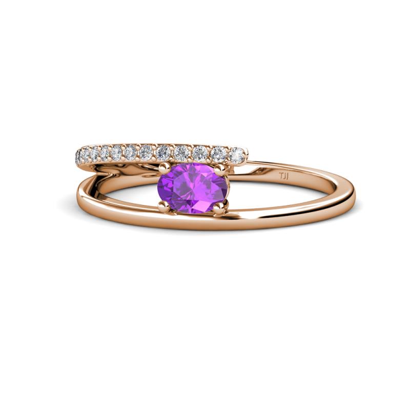 Linnea Bold Oval Amethyst and Round Diamond Bypass Promise Ring 