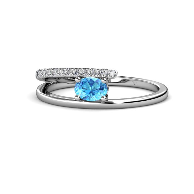 Linnea Bold Oval Blue Topaz and Round Diamond Bypass Promise Ring 