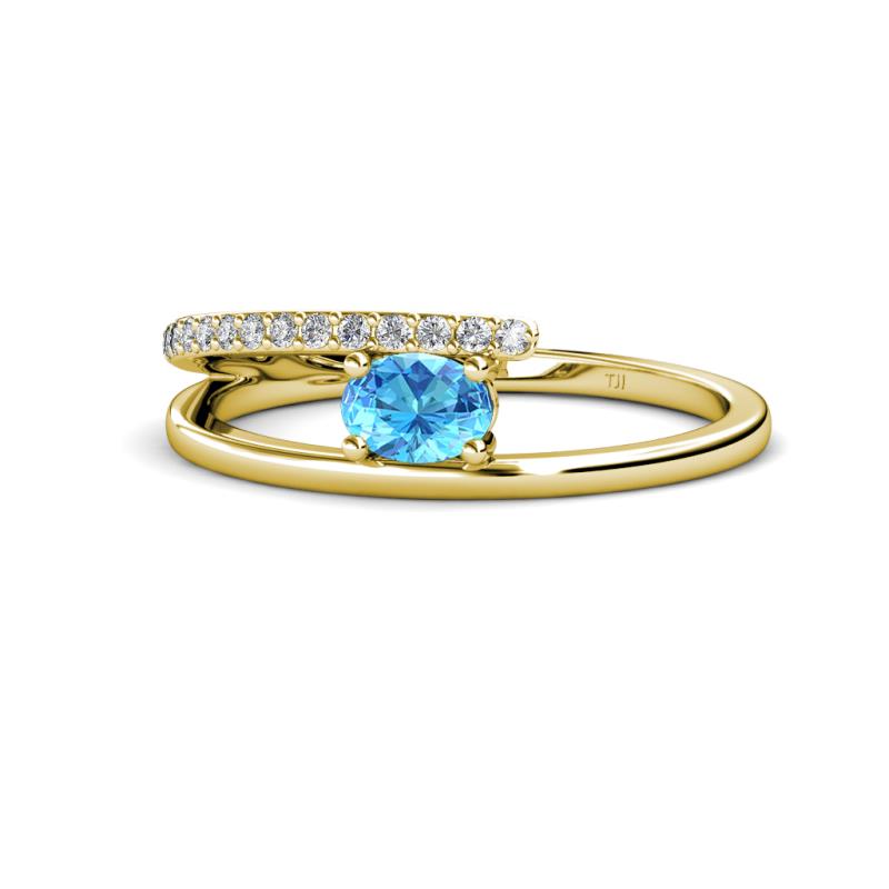 Linnea Bold Oval Blue Topaz and Round Diamond Bypass Promise Ring 