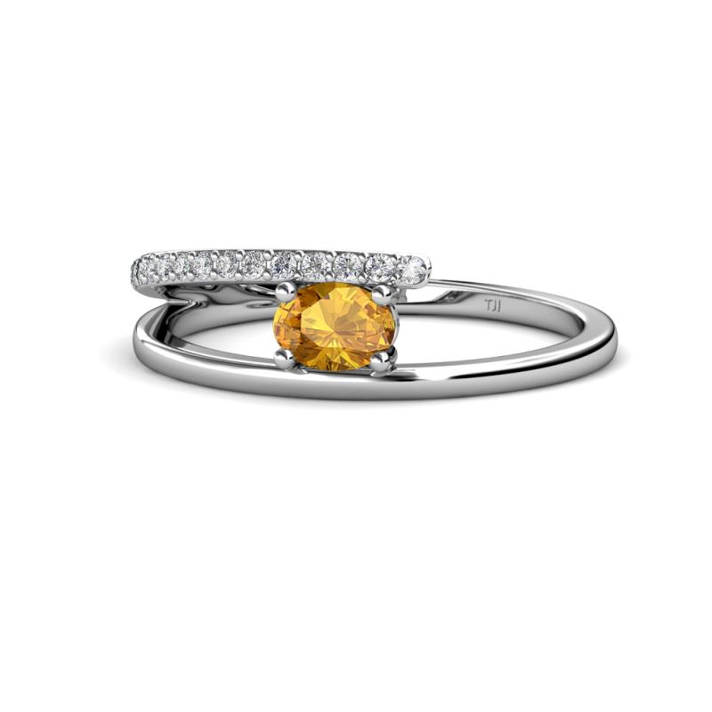Linnea Bold Oval Citrine and Round Diamond Bypass Promise Ring 
