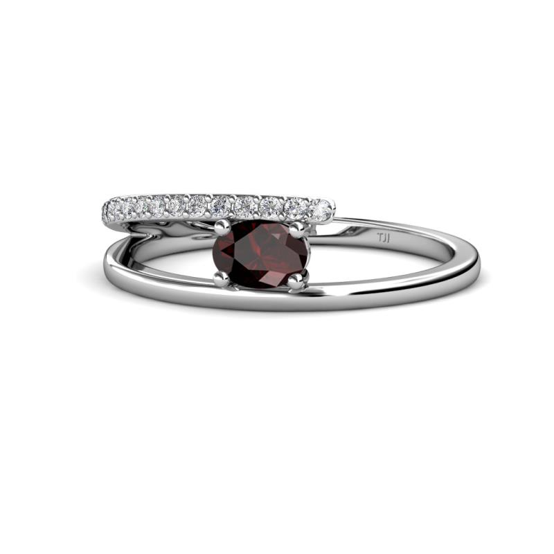 Linnea Bold Oval Red Garnet and Round Diamond Bypass Promise Ring 