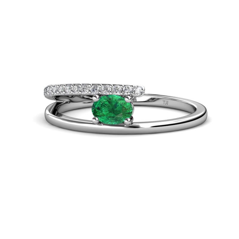 Linnea Bold Oval Emerald and Round Diamond Bypass Promise Ring 