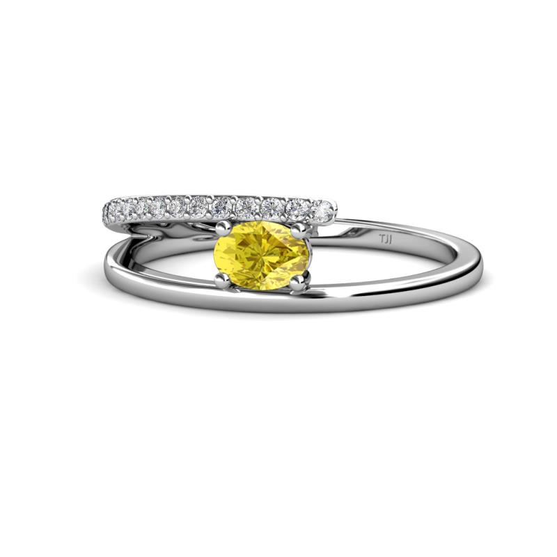 Linnea Bold Oval Yellow Sapphire and Round Diamond Bypass Promise Ring 