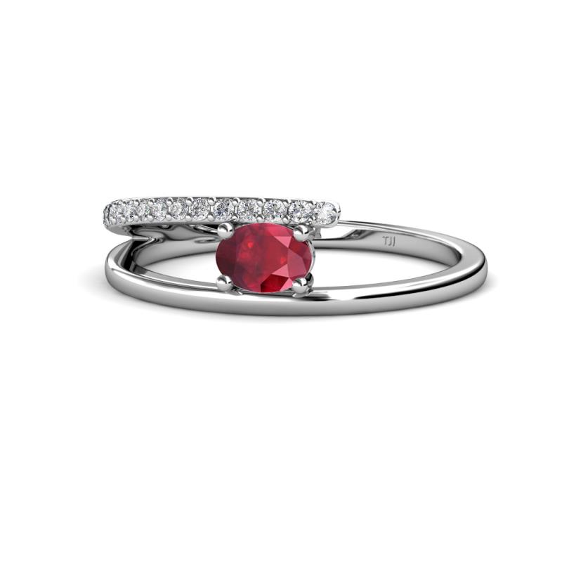 Linnea Bold Oval Ruby and Round Diamond Bypass Promise Ring 