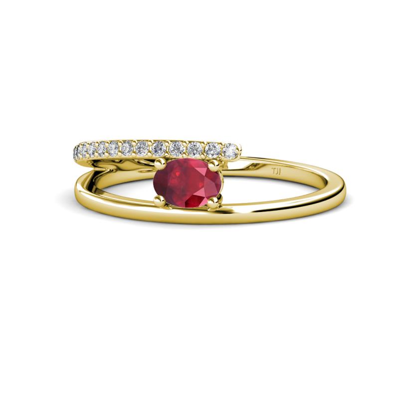 Linnea Bold Oval Ruby and Round Diamond Bypass Promise Ring 