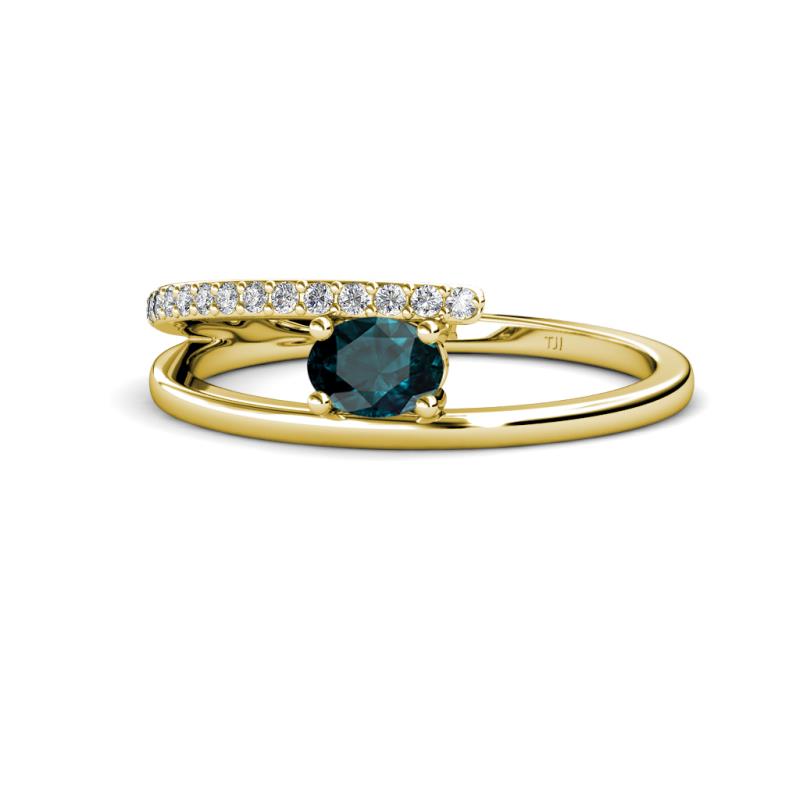 Linnea Bold Oval London Blue Topaz and Round Diamond Bypass Promise Ring 