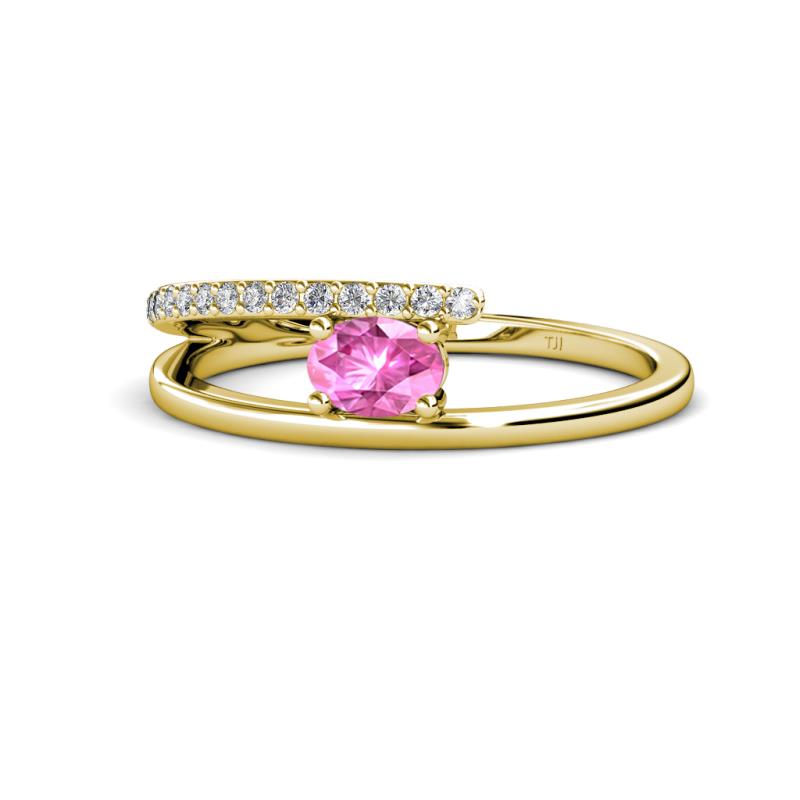 Linnea Bold Oval Pink Sapphire and Round Diamond Bypass Promise Ring 