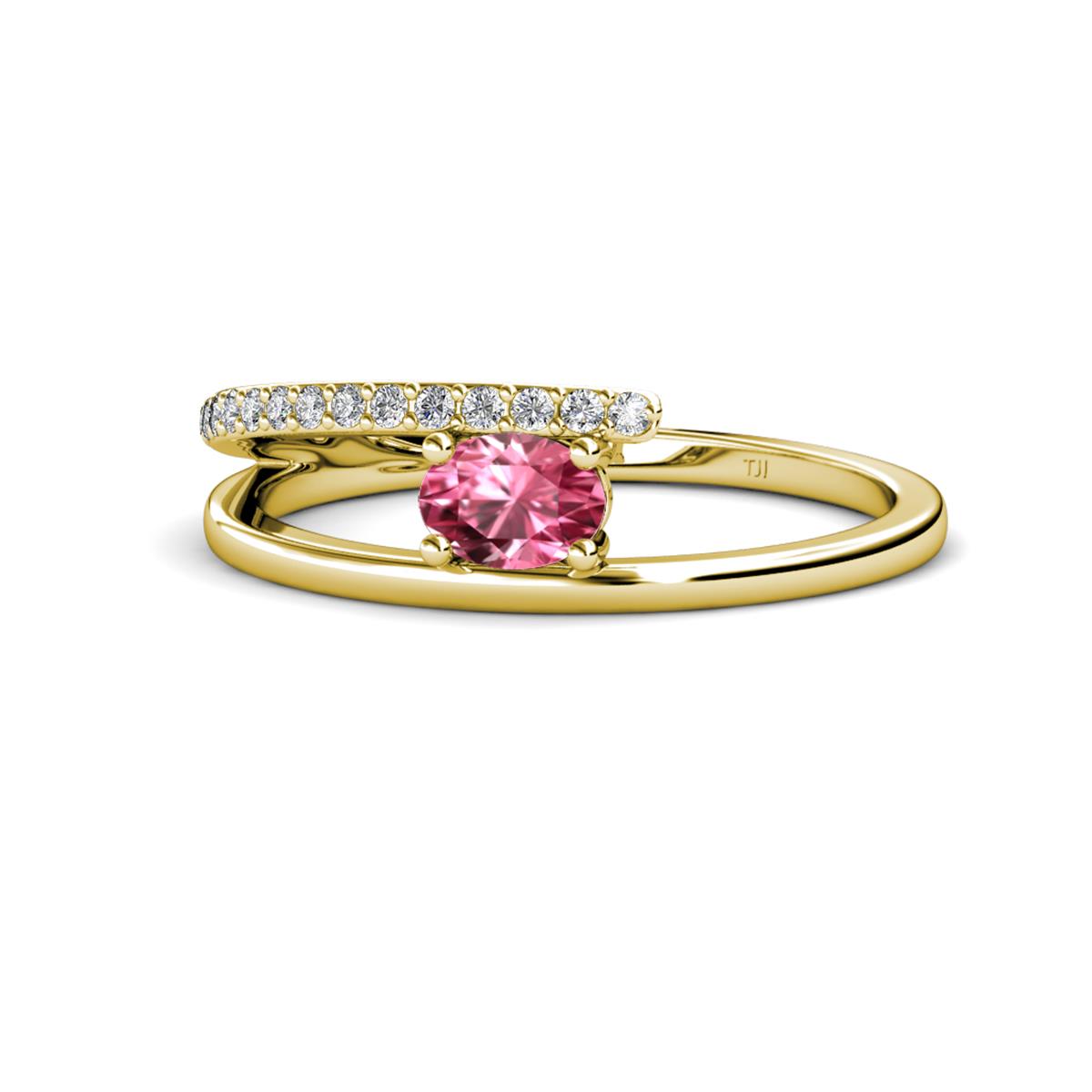 Linnea Bold Oval Pink Tourmaline and Round Diamond Bypass Promise Ring 
