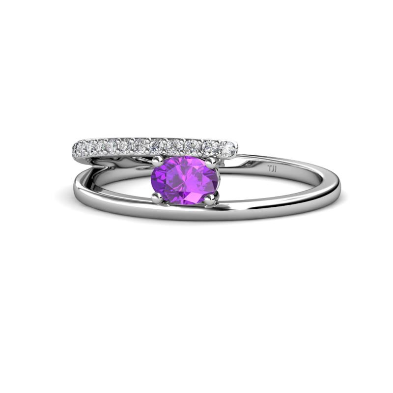 Linnea Bold Oval Amethyst and Round Diamond Bypass Promise Ring 
