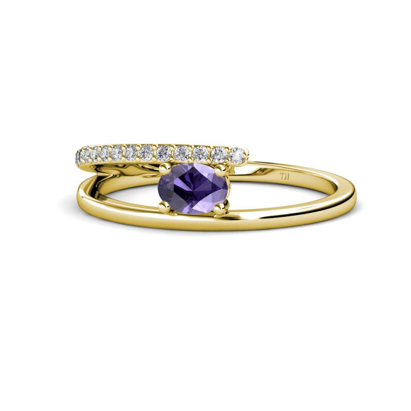Linnea Bold Oval Iolite and Round Diamond Bypass Promise Ring 