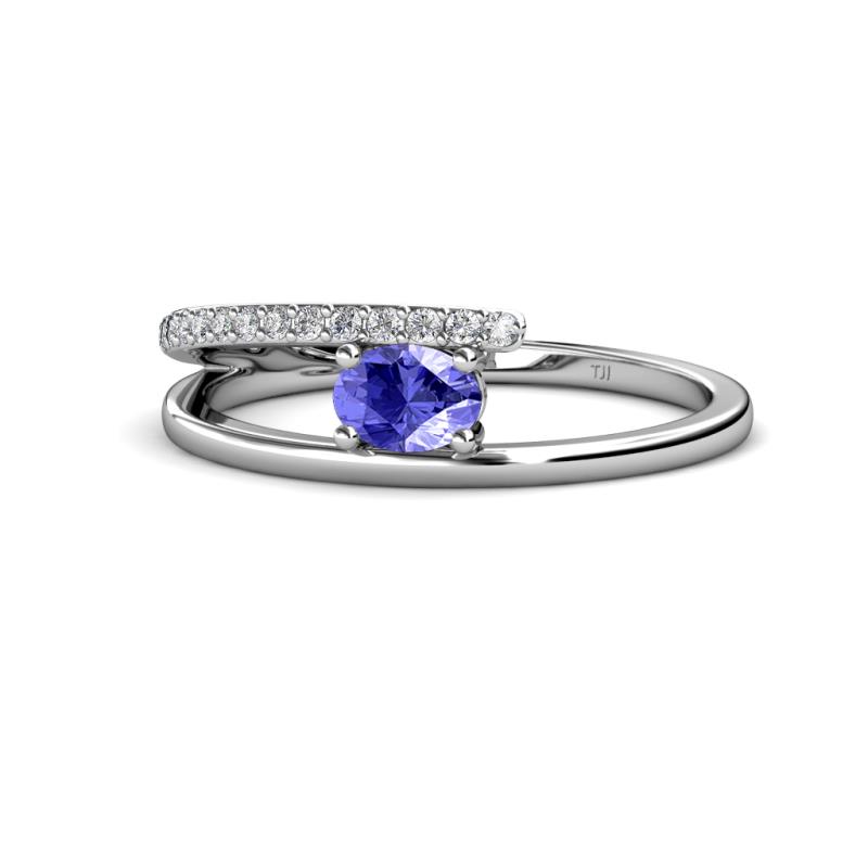 Linnea Bold Oval Tanzanite and Round Diamond Bypass Promise Ring 