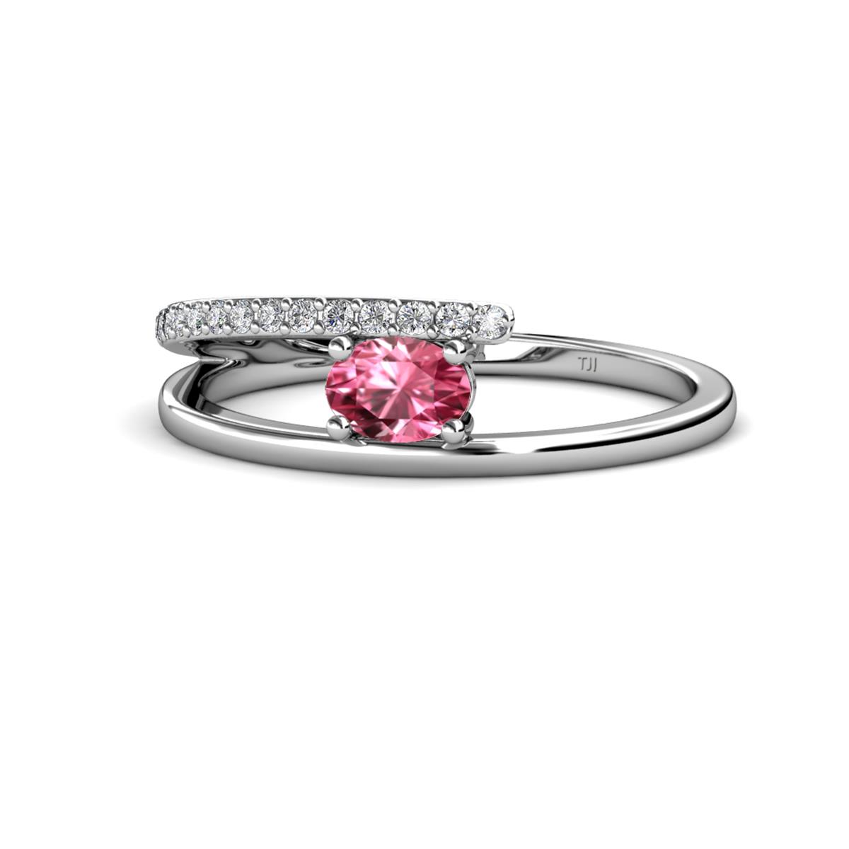 Linnea Bold Oval Pink Tourmaline and Round Diamond Bypass Promise Ring 