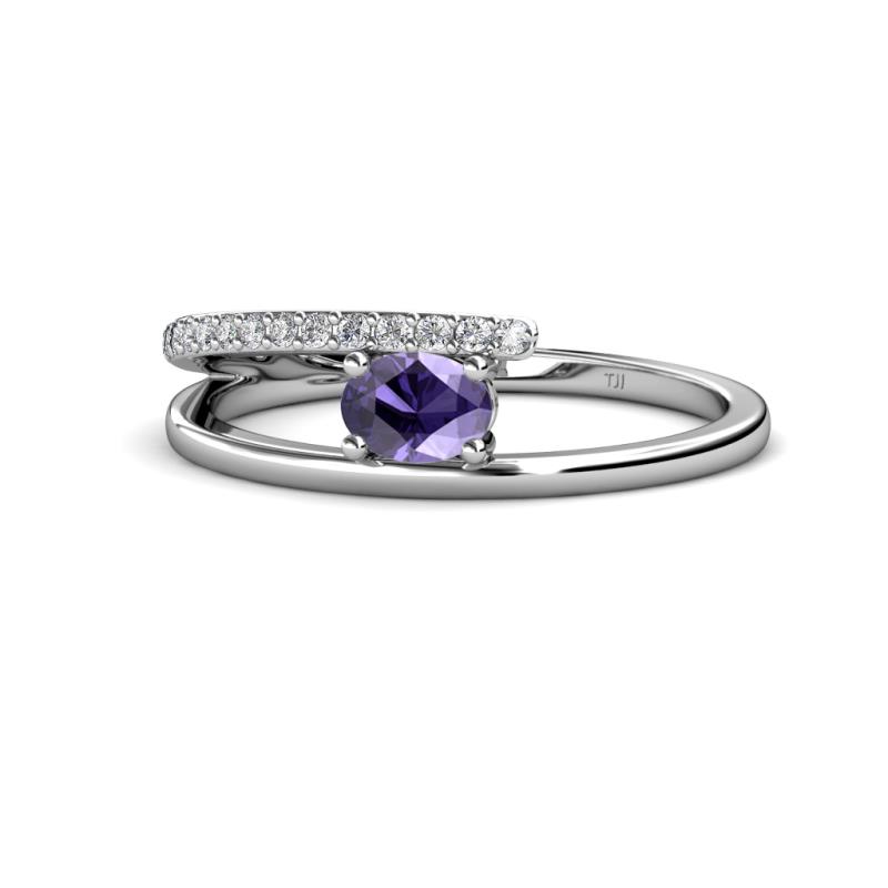 Linnea Bold Oval Iolite and Round Diamond Bypass Promise Ring 