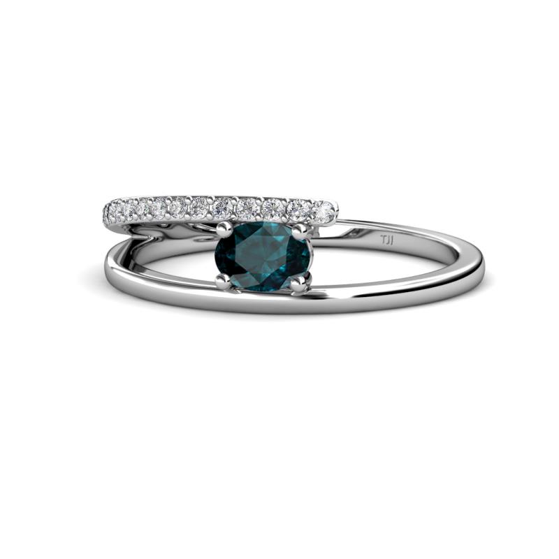 Linnea Bold Oval London Blue Topaz and Round Diamond Bypass Promise Ring 