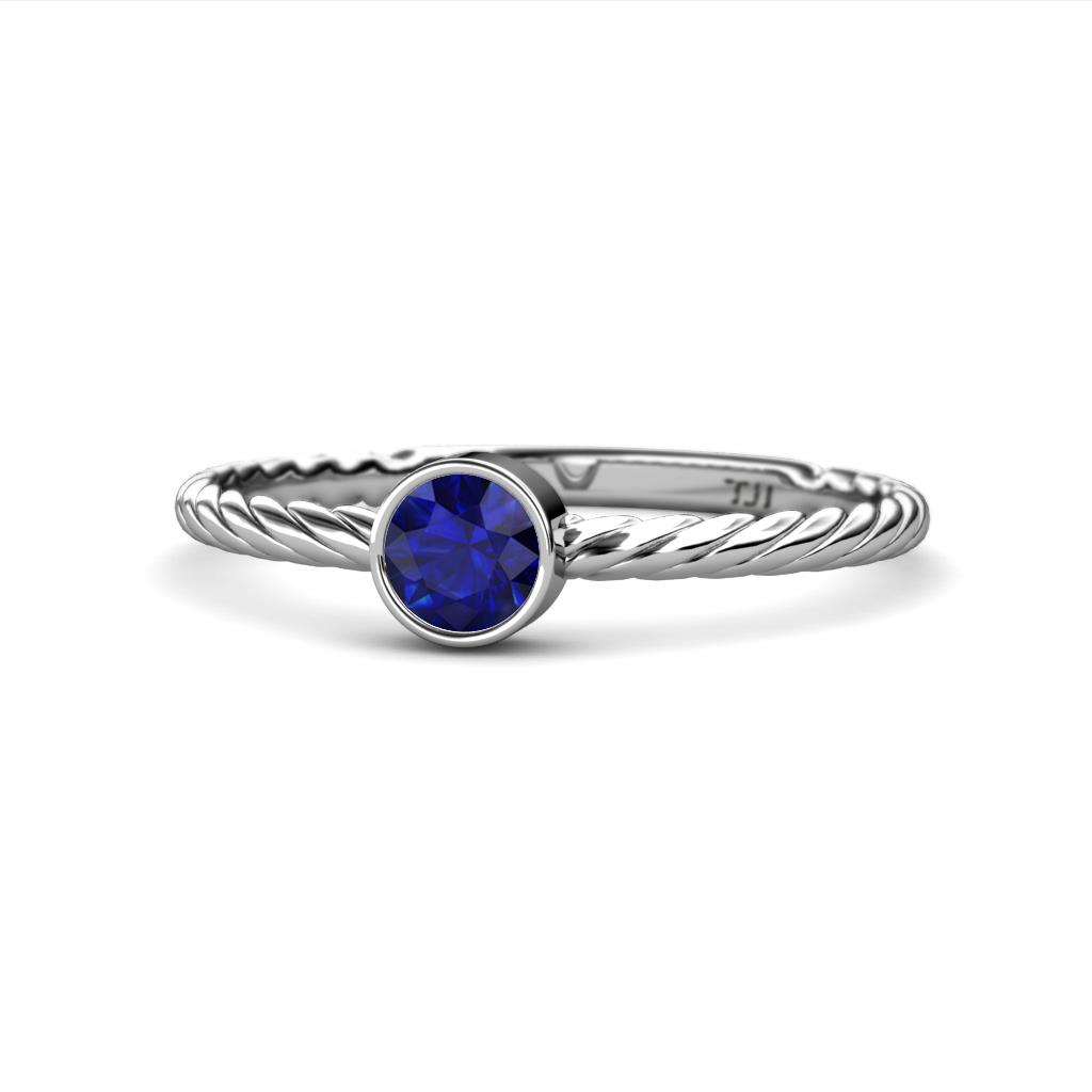 Marian Bold Round Blue Sapphire Solitaire Rope Promise Ring 