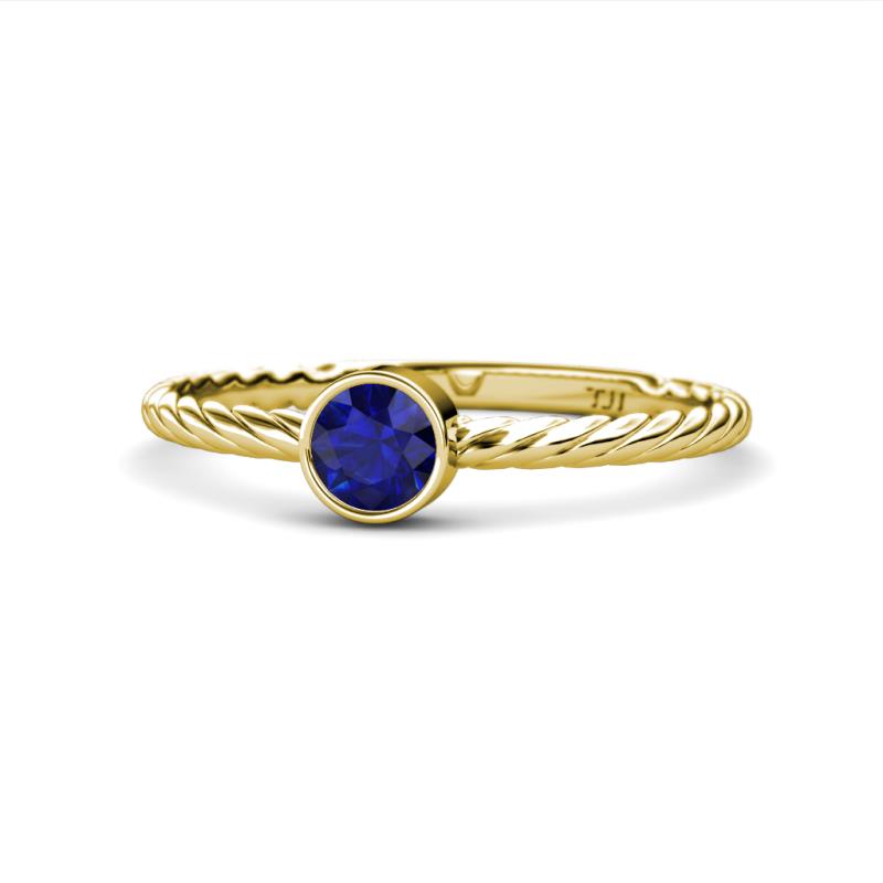 Marian Bold Round Blue Sapphire Solitaire Rope Promise Ring 