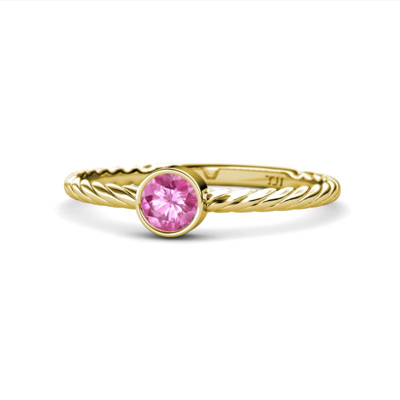Marian Bold Round Lab Created Pink Sapphire Solitaire Rope Promise Ring 