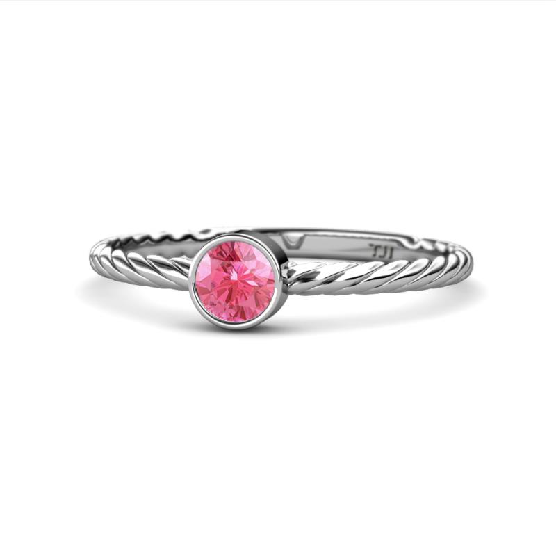 Marian Bold Round Pink Tourmaline Solitaire Rope Promise Ring 